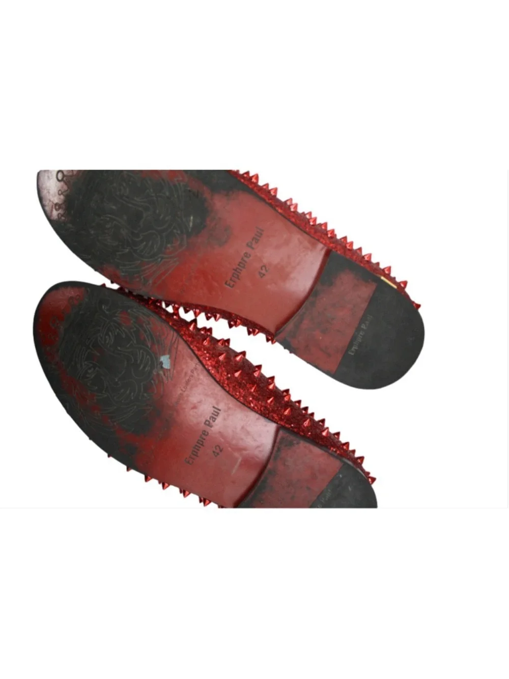 Erphpre Paul Men’s Red Glitter Spiked Loafers Studded Prom Dress Shoes Size 42